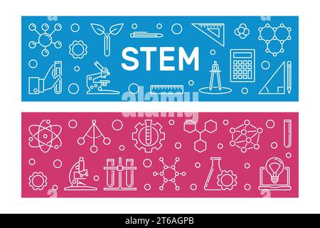 STEM vector concept two modern banners in thin line style Stock Vector