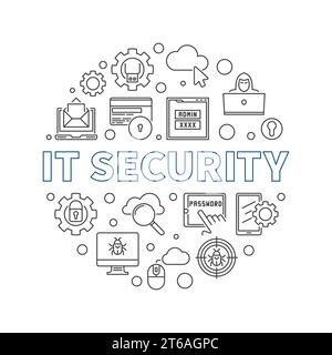 IT Security vector round concept minimal linear illustration or banner Stock Vector