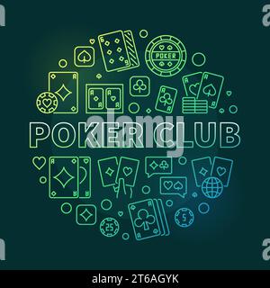 Vector Poker Club concept linear round green illustration on dark background Stock Vector
