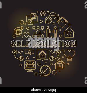 Self Isolation vector concept round golden outline illustration on dark background Stock Vector