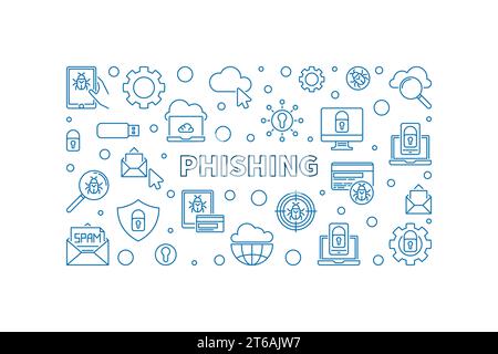 Phishing vector concept outline horizontal illustration or banner Stock Vector