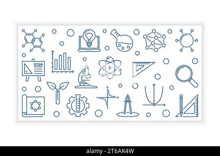STEM concept minimal horizontal banner in thin line style. Vector illustration Stock Vector