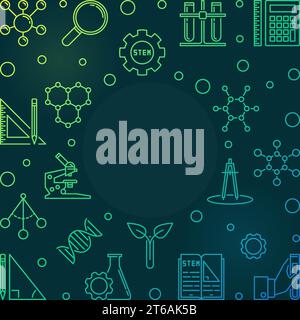 STEM Education vector concept outline colored frame or illustration on dark background Stock Vector