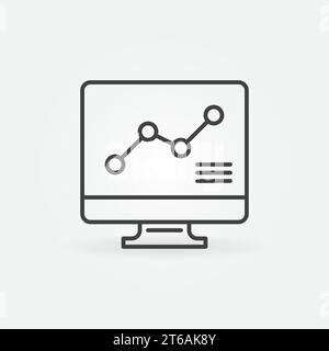 Computer with Graph linear vector concept icon or logo element Stock Vector