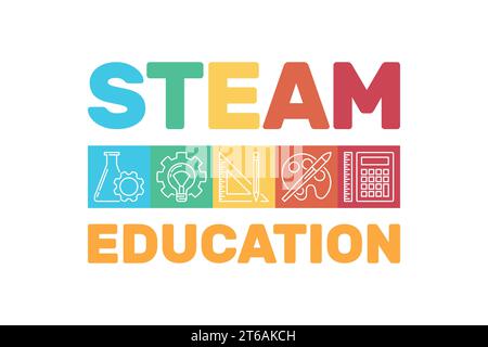 STEAM Education vector colored modern banner. Science, Technology, Engineering, Art, and Math illustration Stock Vector