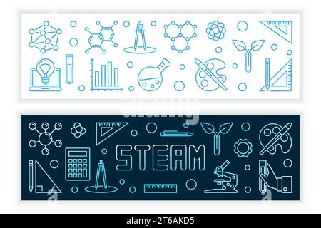 Science, Technology, Engineering, the Arts and Mathematics or STEAM vector concept modern banners in outline style Stock Vector