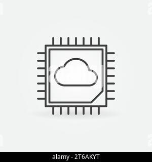 Processor or CPU with Cloud line icon. Vector Cloud Computing outline symbol Stock Vector
