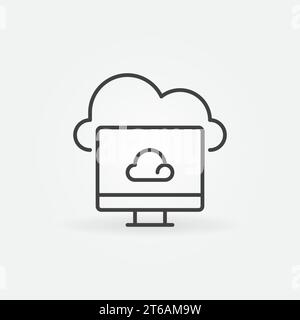 Computer with Cloud linear icon. Vector Cloud Computing concept symbol or logo element Stock Vector