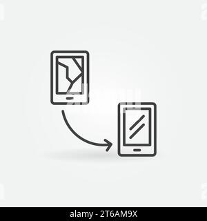 Smartphone Broken Display Replacement vector concept outline icon or sign Stock Vector