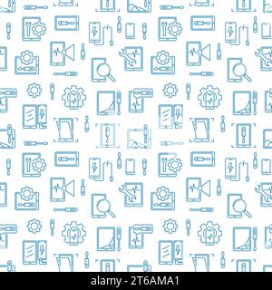 Smartphone and Tablet Repair vector concept linear seamless pattern Stock Vector