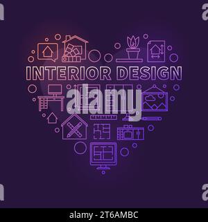 Interior Design vector concept colorful modern heart shaped thin line illustration Stock Vector