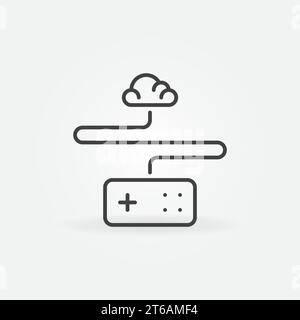 Retro Gamepad with Cloud line icon. Vector Gaming on Demand concept sign in outline style Stock Vector