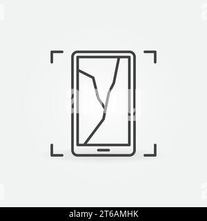 Broken Smartphone outline minimal icon - vector Mobile Phone with cracked screen concept symbol Stock Vector