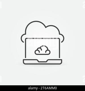 Laptop with Cloud linear icon - vector Cloud Computing concept symbol Stock Vector