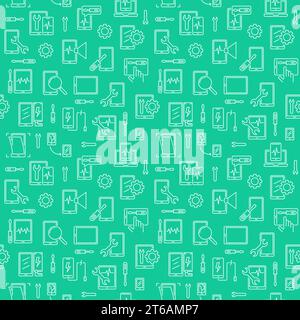 Smartphone Repair vector simple seamless pattern in thin line style Stock Vector