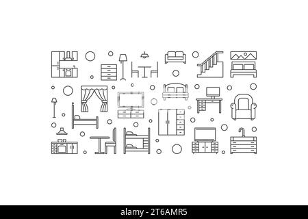 Furniture vector concept outline minimal horizontal illustration or banner Stock Vector