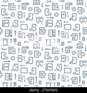 Smartphone Repair Service vector seamless pattern in outline style Stock Vector