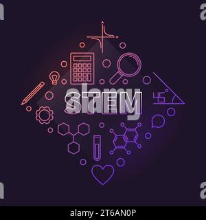 STEM vector concept colored illustration in outline style on dark background Stock Vector