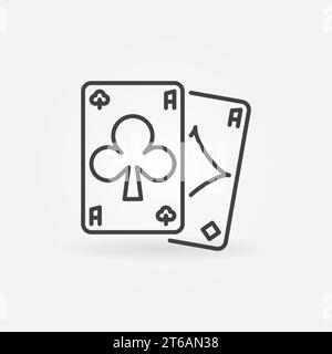 Pair of Clubs and Diamonds Aces vector concept icon or symbol in thin line style Stock Vector