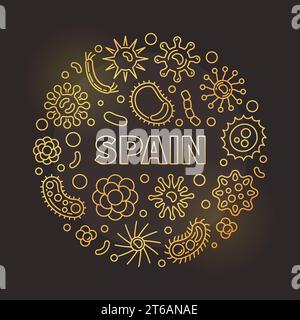Coronavirus in Spain vector circular concept outline golden illustration on dark background Stock Vector
