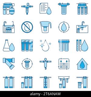 Water Purification or Treatment and Filters blue concept vector icons or logo elements Stock Vector
