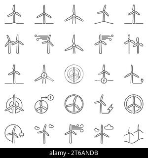 Wind Turbine outline icons set - vector wind power concept linear symbols collection Stock Vector