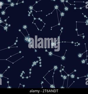 Zodiac constellations seamless pattern background. Stock Vector