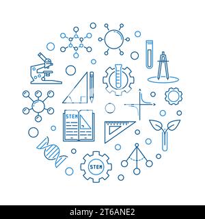 Science, Technology, Engineering and Math vector concept blue outline round illustration Stock Vector