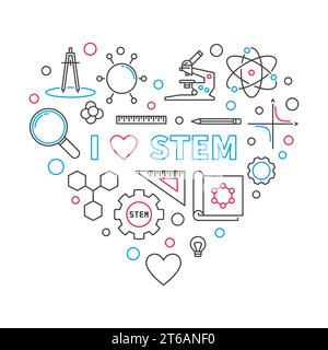I Love STEM Heart vector outline modern illustration Stock Vector