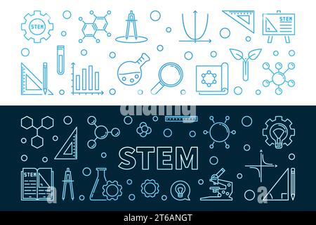 Set of 2 Science, Technology, Engineering and Mathematics vector concept outline colored banners Stock Vector