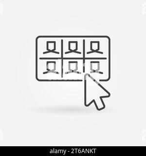 Mouse Click on Video Conference button vector thin line concept icon or design element Stock Vector