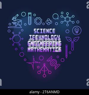 STEM colored vector heart. Science, Technology, Engineering and Mathematics linear illustration on dark background Stock Vector