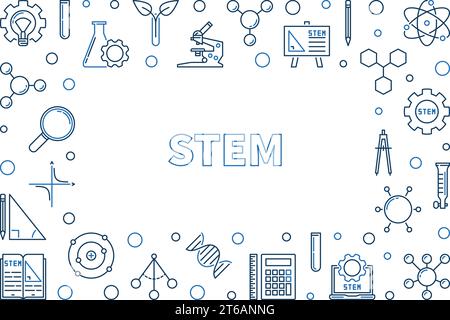 STEM vector concept creative horizontal frame or illustration in thin line style Stock Vector