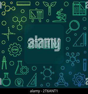 STEM concept outline colored frame. Vector Science, Technology, Engineering and Mathematics illustration on dark background Stock Vector