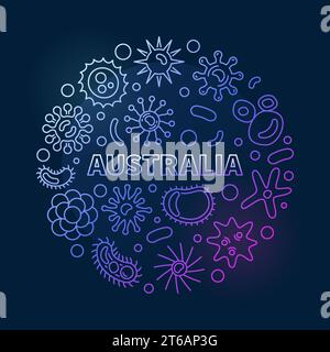 Coronavirus in Australia vector round concept thin line colored illustration on dark background Stock Vector