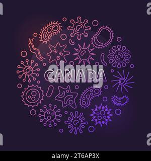Coronavirus Covid-19 in Canada vector circular colorful concept outline illustration on dark background Stock Vector