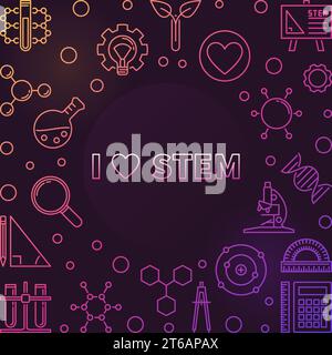 I Love STEM vector concept colorful outline frame or illustration on dark background Stock Vector