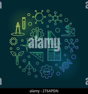 Science, Technology, Engineering and Math vector concept linear colored circular illustration on dark background Stock Vector