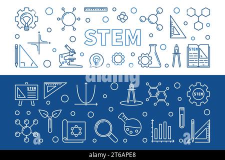 Set of 2 STEM vector concept outline horizontal banners Stock Vector