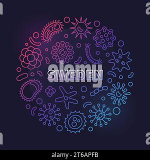 Coronavirus 2019-nCoV in Sweden vector round concept colorful line illustration on dark background Stock Vector