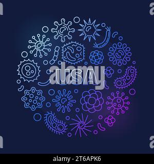 Vector Coronavirus in USA circular colorful 2019-ncov concept outline illustration on dark background Stock Vector