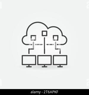 Cloud Computing outline icon. Vector Cloud with three Computers concept line symbol Stock Vector