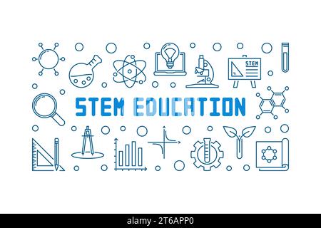 STEM Education vector concept outline horizontal illustration or banner Stock Vector