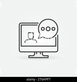 Desktop Computer with Speech Bubble line icon. Online Meeting linear vector concept symbol Stock Vector