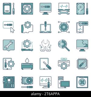 Computer Repair and Maintenance vector creative icons or design elements collection Stock Vector