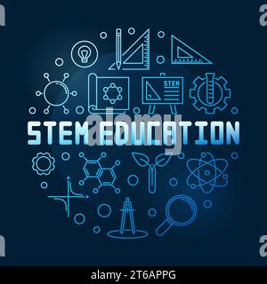 STEM Education vector concept blue linear round illustration on dark background Stock Vector