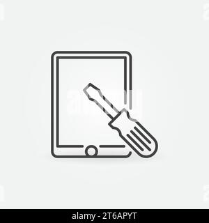 Tablet with Screwdriver linear icon. Vector Device Repair concept symbol Stock Vector