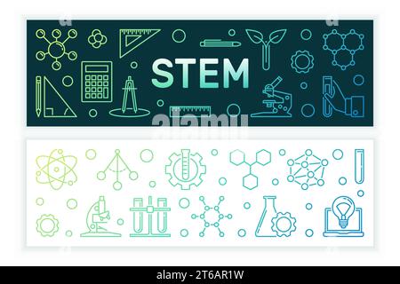 Science, Technology, Engineering and Mathematics vector concept linear colored banners Stock Vector