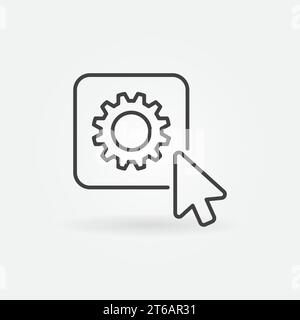 Mouse Cursor on Buttor with Gear linear vector concept icon or symbol Stock Vector