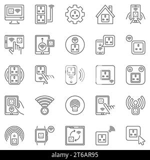 UK Smart Socket outline icons set - vector smartsockets or plugs concept symbols in thin line style Stock Vector